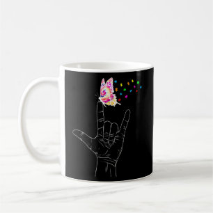Asl I Love You Hand Sign Language Butterfly Autism Koffiemok