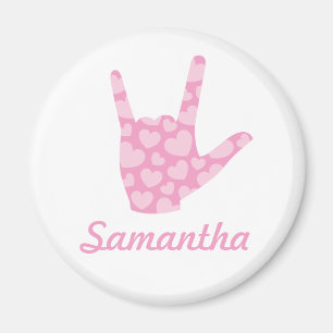ASL I Love You Pink Hearts Sign Language and Name Magneet