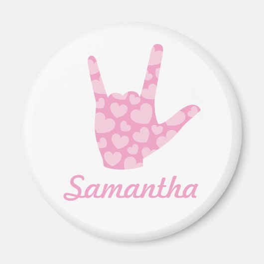 ASL I Love You Pink Hearts Sign Language and Name Magneet (Voorkant)