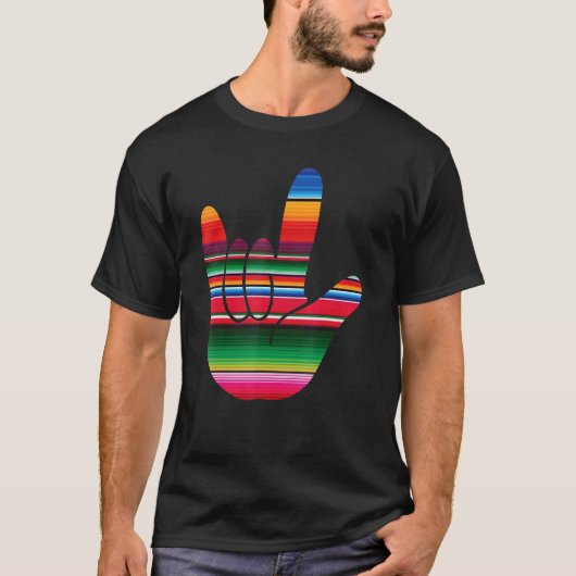 Asl I Love You Serape Gebarentaal Cinco de Mayo T-shirt (Voorkant)