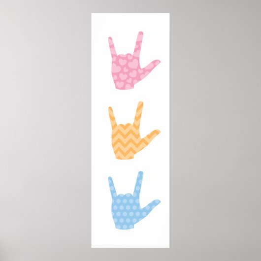 ASL I Love You Sign Language 12 x 36-inch Poster (Voorkant)