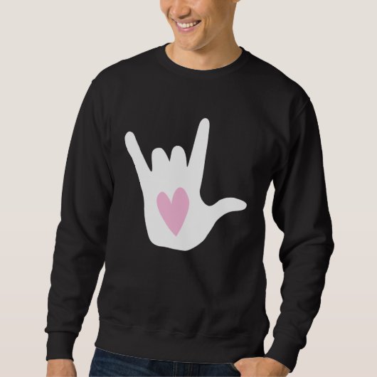 ASL I Love You Sign Language Hand Symbol with Pink Trui (Voorkant)