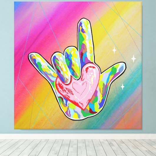 ASL I LOVE YOU Teken met hart Canvas Afdruk (Insitu (Houten vloer))