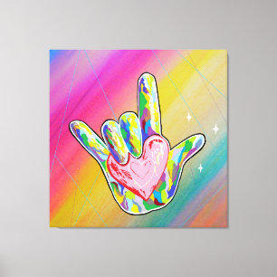 ASL I LOVE YOU Teken met hart Canvas Afdruk