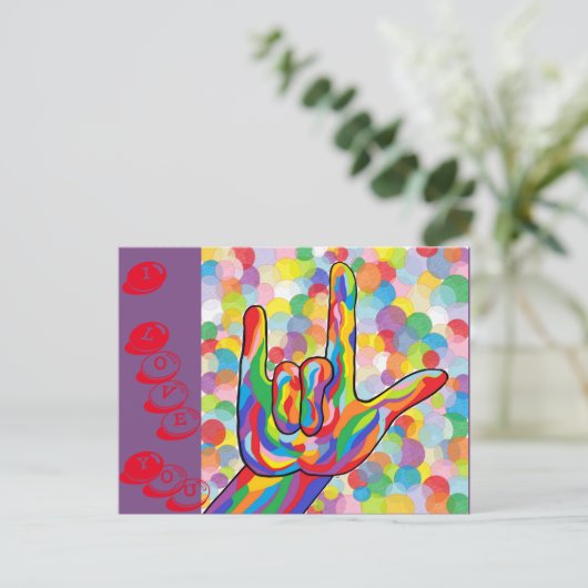 ASL I Love You with Bubble Background Briefkaart (Staand voorkant)