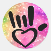 ASL Ik hou van je teken met hart Ronde Sticker (Voorkant)