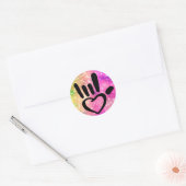 ASL Ik hou van je teken met hart Ronde Sticker (Envelop)