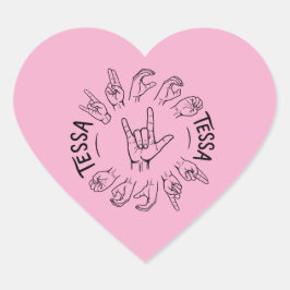 ASL Ik Hou van Jou met naam Tessa - Gebarentaal Hart Sticker