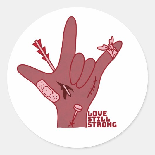ASL ILY Design - Love Wounded But Still Strong Ronde Sticker (Voorkant)