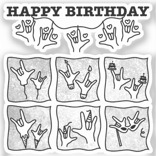 ASL ILY Obsession - Happy Birthday!  Sticker (Voorkant)