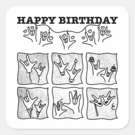 ASL ILY Obsession - Happy Birthday! Vierkante Sticker