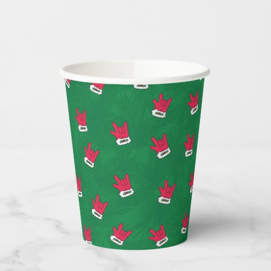 ASL ILY Santa Glove red paper cups Papieren Bekers (Links)