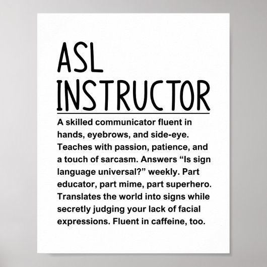 ASL-instructrice Poster (Voorkant)