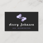 ASL Interpreter Sign Language Cool Paarse Hands Visitekaartje (Voorkant)