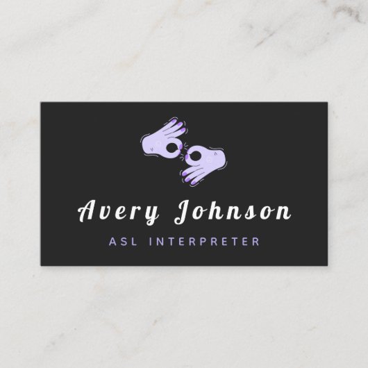 ASL Interpreter Sign Language Cool Paarse Hands Visitekaartje (Voorkant)