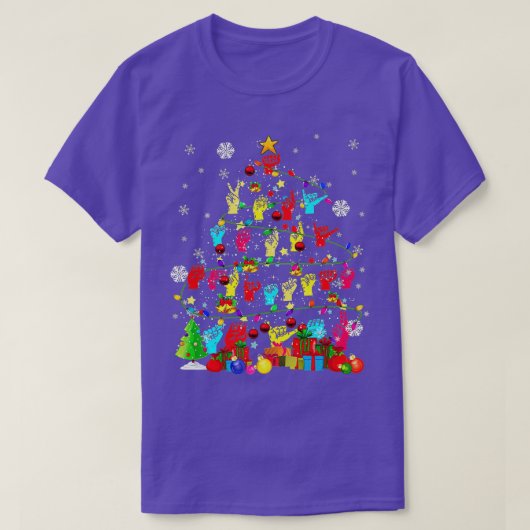ASL-kerstboom met wiellichten ASL-gebarentaal H T-shirt (Design voorkant)