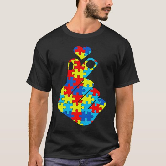 ASL Korean Love Sign Language Autism Awareness Sup T-shirt (Voorkant)