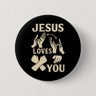 Asl Leraar Amerikaanse Gebarentaal Christelijk Jez Ronde Button 5,7 Cm