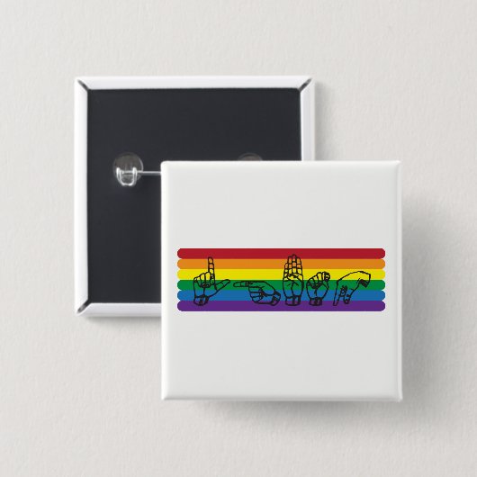 ASL LGBTQ Rainbow Pin Vierkante Button 5,1 Cm (Voorkant /achterkant)
