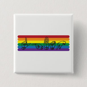 ASL LGBTQ Rainbow Pin Vierkante Button 5,1 Cm