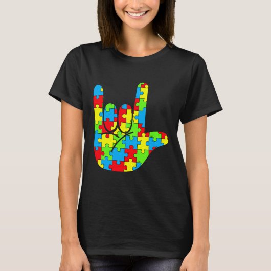 ASL Liefde Gebarentaal Autisme Awareness T-shirt (Voorkant)