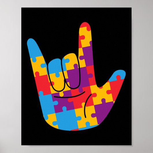 Asl Liefde Gebarentaal Autisme Bewustzijn Steun Cu Poster (Voorkant)