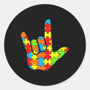Asl Liefde Gebarentaal Autisme Cadeau Bewustzijn O Ronde Sticker