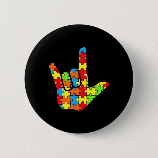 ASL Liefde Gebarentaal Autisme Gift Awareness Supp Ronde Button 5,7 Cm (Voorkant)
