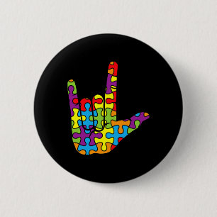 Asl Liefde Gebarentaal Autistische Puzzel Autisme  Ronde Button 5,7 Cm