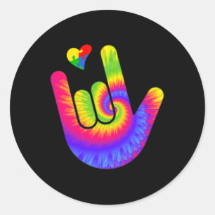 ASL Liefde Gebarentaal Hand Autisme Bewustzijn Har Ronde Sticker