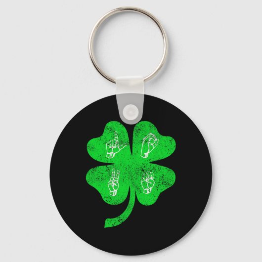ASL Liefde Gebarentaal St Patrick's Day Deaf Aware Sleutelhanger (Voorkant)