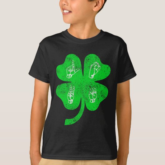 ASL Liefde Gebarentaal St Patrick's Day Deaf Aware T-shirt (Voorkant)