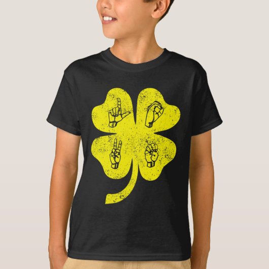 ASL Liefde Gebarentaal St Patrick's Day Deaf Aware T-shirt (Voorkant)