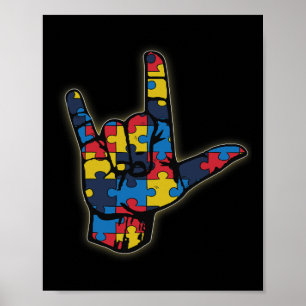 ASL Liefde Gebarentaal T-shirt Autisme Awareness S Poster