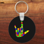 Asl Liefde Hand Gebarentaal Puzzel Autisme Bewustz Sleutelhanger (Voorkant)
