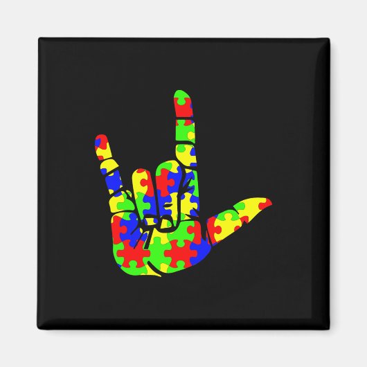 ASL Liefde Hand Taal Puzzel Autisme Awarenes Magneet (Voorkant)