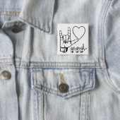 asl liefde , hart , asl vierkante button 5,1 cm (In situ)