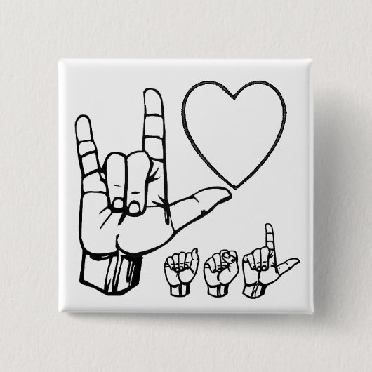 asl liefde , hart , asl vierkante button 5,1 cm (Voorkant)