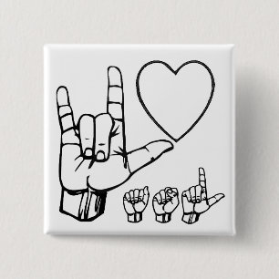 asl liefde , hart , asl vierkante button 5,1 cm
