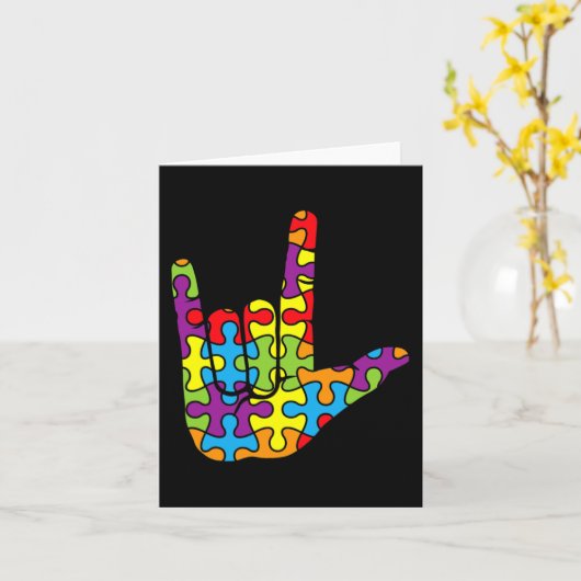 ASL Liefde Taal Autistische Puzzel Autisme Awar Kaart (Gele Bloem)