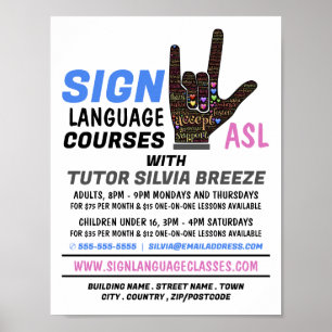 ASL, Love Gesture, Sign Language CourAdvert Poster