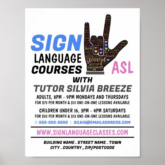 ASL, Love Gesture, Sign Language CourAdvert Poster (Voorkant)