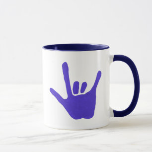 ASL Love hand in blue on mok