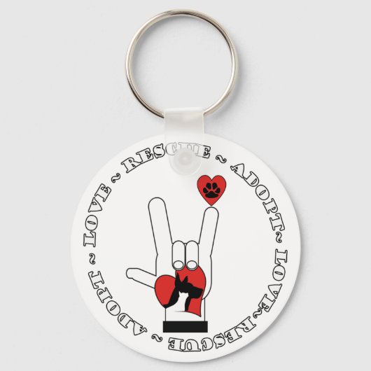 ASL - LOVE SIGN - ADOPT - RESCUE - CATEGORIEËN - H SLEUTELHANGER (Voorkant)