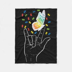 Asl Love Sign Butterfly Puzzle Autisme Awareness S Fleece Deken