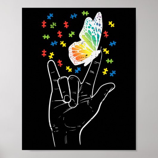 Asl Love Sign Butterfly Puzzle Autisme Awareness S Poster (Voorkant)