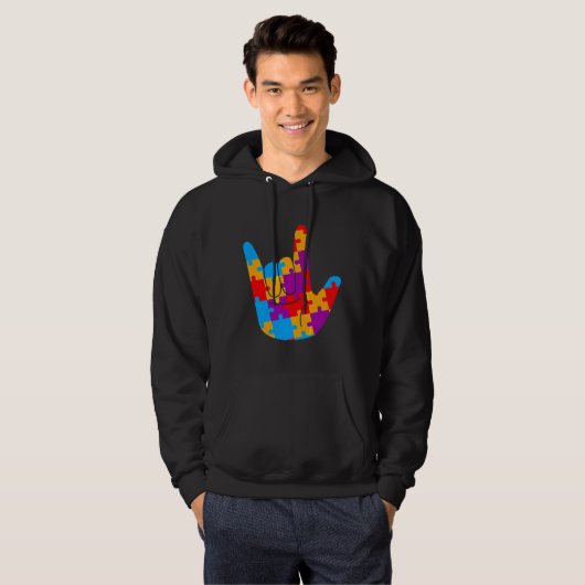 Asl Love Sign Language Autiseness Support Cu Hoodie (Voorkant volledig)