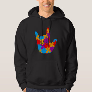 Asl Love Sign Language Autiseness Support Cu Hoodie