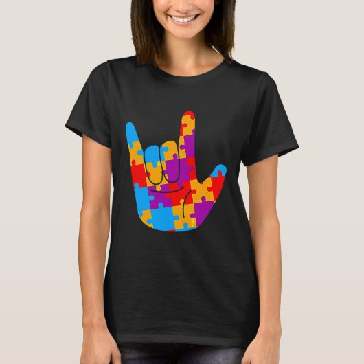 Asl Love Sign Language Autiseness Support Cu T-shirt (Voorkant)