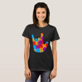 Asl Love Sign Language Autiseness Support Cu T-shirt (Voorkant volledig)